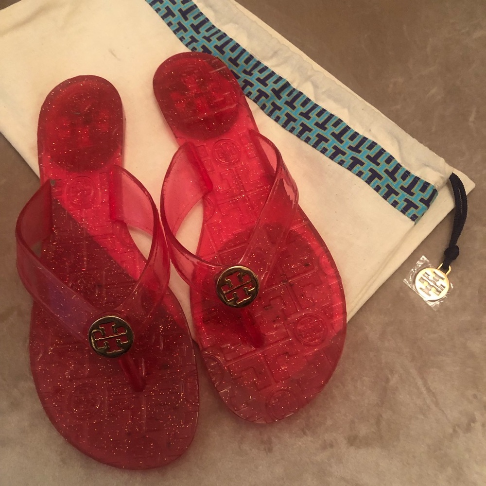 Tory Burch Jelly Sandals with new Tory duster bag